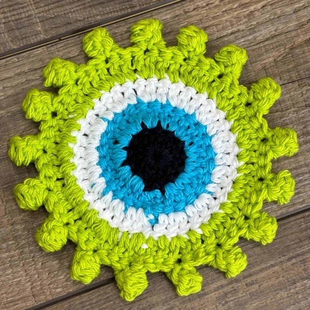 Evil Eye Halloween Monster‎ Coasters Cup Mug Cotton Set of 4 Handcrafted Crochet